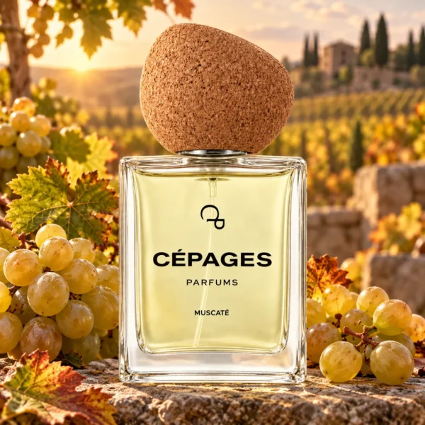Cépages Parfums Muscaté Parfum mit reifen Muskateller-Trauben im Weinberg