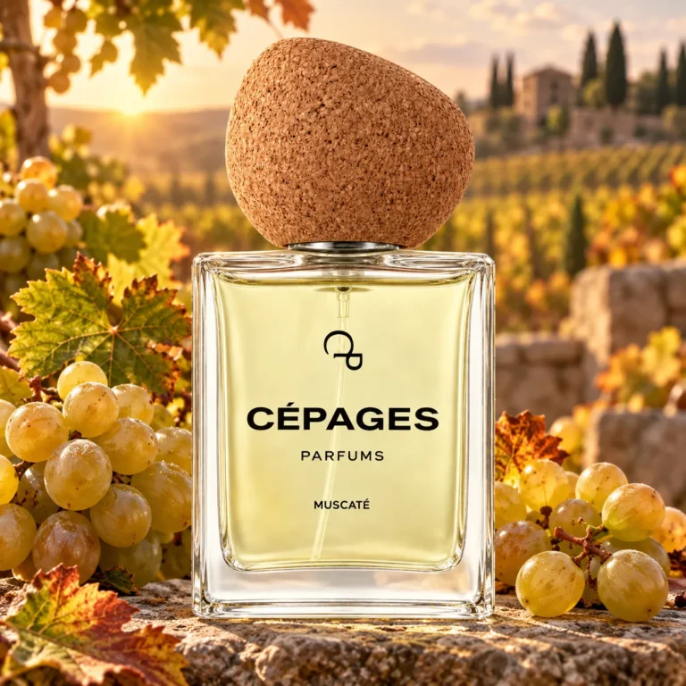 Cépages Parfums Muscaté Parfum mit reifen Muskateller-Trauben im Weinberg